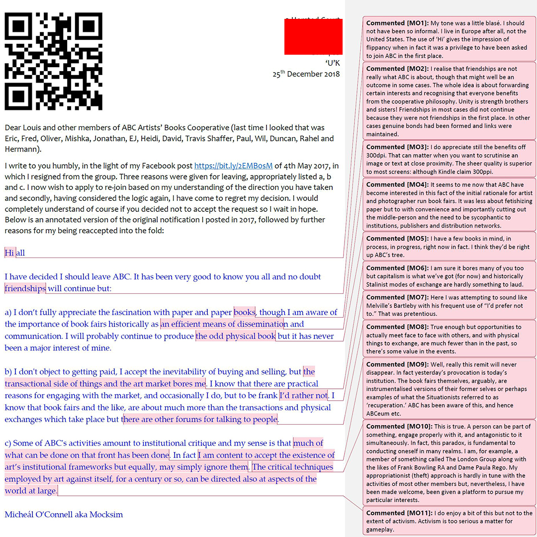 Image for Mocksim artwork: Annotated Grovelling Letter to ABC